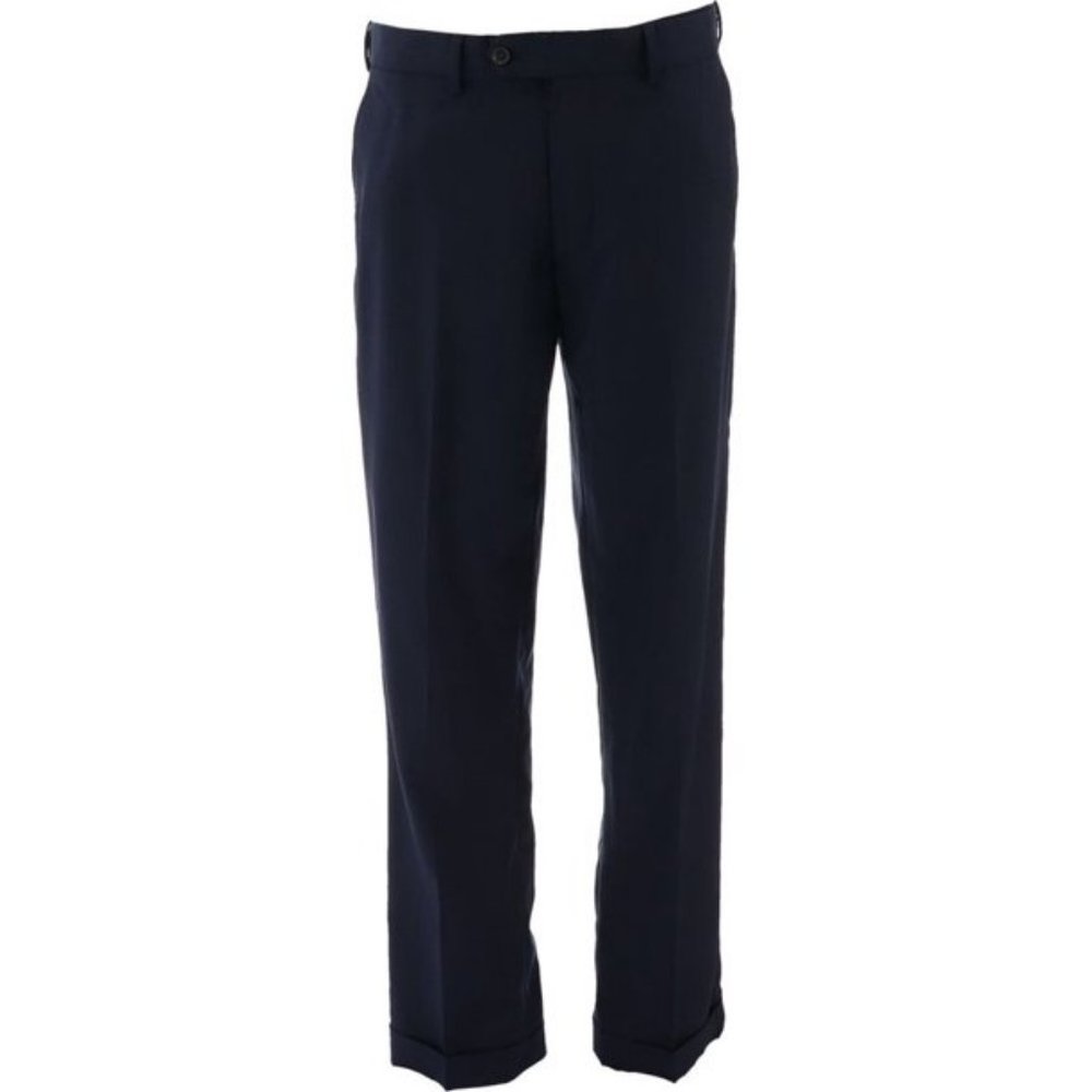 NWT LANDS' END MEN'S YEAR ROUNDER PLAIN FRONT CW WOOL PANTS TRUE NAVY 38, 42